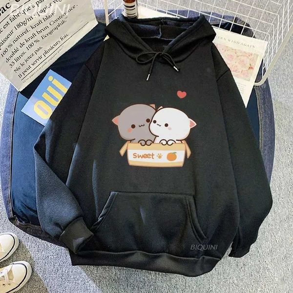 Sweat à capuche unisexe imprimé chat pêche, Harajuku, dessin animé pour femmes, sweat-shirt décontracté de Style coréen, Harajuku, Streetwear à manches longues