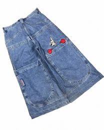 Harajuku Persality Big Pocket Boxing Kangaroo Print W Jeans à jambes larges Y2K HipHop Street Casual Loose Denim pour hommes et femmes q0hd #