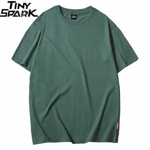 Camiseta lisa Harajuku, camiseta de verano Hip Hop, camisetas verdes 100 de algodón para hombres, ropa de calle, camisetas básicas informales, camisetas de manga corta 210722