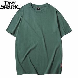 Harajuku Plain T-shirt Summer Hip Hop Tshirt 100 coton Hommes Vert T-shirts Streetwear Casual Basic Tops Tees à manches courtes 210604