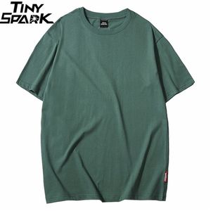 Harajuku plaine T-shirt Summer Hip Hop Tshirt 100 Coton Hommes Vert T-shirts Streetwear Streetwear Tops Casual Tops Tees Sleeve Sleeve 210716