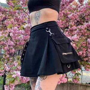 Harajuku Punk Gothic Black High Taille Jupes Femmes Sexy Patchwork Bandage Mini Femme Streetwear 210629
