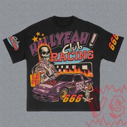 Harajuku Racing Skull Graphic T Shirts Camiseta gótica Tops de gran tamaño Y2K Sudadera Ropa gótica para mujeres Ropa de calle Ropa para hombres 240126
