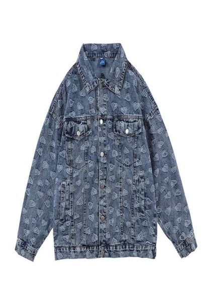 Harajuku Retro Sweetheart bordado completo lavado pareja Denim abrigo cortavientos Oversize Casual pantalones vaqueros sueltos chaquetas Mens7381207