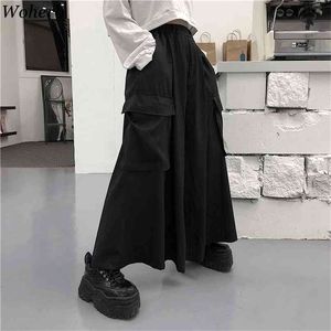 Harajuku Streetwear Koreaanse vrachtbroek vrouwen man zomer hiphop harem brede vintage kimono japan losse zwarte broek 210925