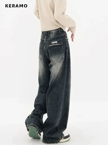 Harajuku Streetwear Retro Fashion Automne Femmes High Waist Jeans Low Wide June droite Loose Denim pantalon Y2K Baggy Pants 240509