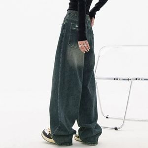 Harajuku Streetwear Retro Mode Vrouwen Hoge Taille Jeans Losse Wijde Pijpen Rechte Denim Broek Y2K Baggy Broek 240307