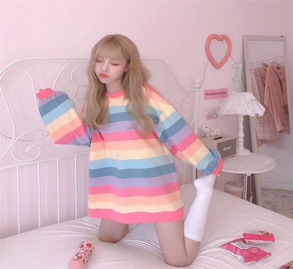 Sweat-shirt lâche en style sweat lâche à manches longues à manches longues à manches longues à manches longues Kpop Kpop Striped