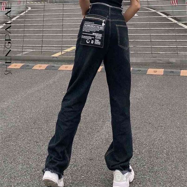 Harajuku Style Amovible Lettre Poche Jeans Femme Printemps Taille Haute Lâche Large Jambe Denim Pantalon Marée 5B817 210427