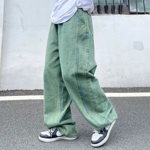 Harajuku Stijl Rechte Jeans Heren Y2k Streetwear Trend Groen Paars Broek Casual Baggy Wijde Pijpen Denim Broek 240318