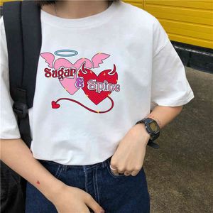 Harajuku Sugar Angel Spice Devil T-shirt Dames Esthetische Grunge Vintage 90s Grafische Tees Casual Katoen Tops Kleding Vrouwelijke Tee 210518