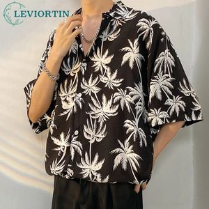 Harajuku zomer korte mouw bloemenprint vakantie strand shirts heren lapel streetwear casual oversized T -stukken tops y2k streetwear 240430