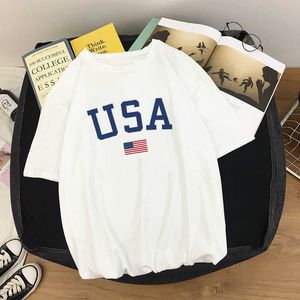 Harajuku Zomer Vrouwen T-shirts Casual USA Vlag Gedrukt Tops Tee Vrouwelijke T-shirt Korte Mouw T-shirt Plus Size Streetwear T-shirt X0527