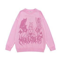 Harajuku Trui Y2K Japanse Anime Cartoon Angel Girl Hart Grafische Print Gebreide Jumper 2023 Hip Hop Mode Losse Truien