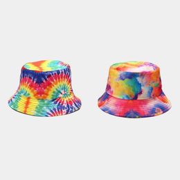 HARAJUKU Tie Dye Double côté chapeau Sun Protector Bucket Bucket pour voyager en plein air Hip Hop Fisherman Hat Gorras272C