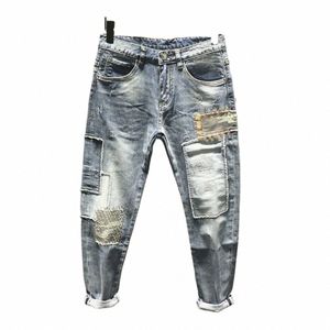 Harajuku Vintage Fi Jeans de luxe pour hommes Style coréen Casual Stretch Slim Fit Denim Hip-hop Patchwork Jeans pour hommes déchirés 27cx #