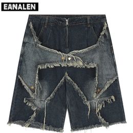 Harajuku Vintage fonctionnel brodé motif étoile short en jean hommes surdimensionné ensoleillé bermuda décontracté Shorts collège pantalon Y2K 240314