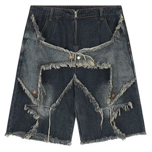 Harajuku Vintage fonctionnel brodé motif étoile short en jean hommes surdimensionné ensoleillé bermuda décontracté Shorts collège pantalon Y2K 240319