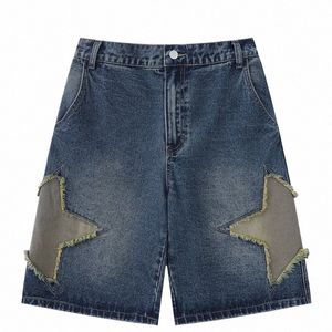 Harajuku Vintage Star Patroon Denim Shorts Heren Sunshine Bermuda Casual Sport Running Basketbal Shorts College Broek Straat w1Yp #