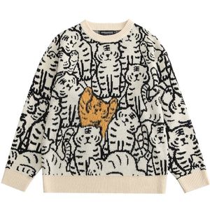 Harajuku Vintage Streetwear Truien Mannen Trui Cartoon Tijger Patroon Gebreide Jumpers Herfst Paar Casual Losse Tops Mannen 220822