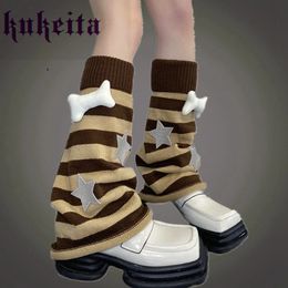 Harajuku femmes jambières filles japonaises Kawaii os étoile tricoté couvre-pied automne hiver chaud Punk rayure genou chaussettes hautes 240315