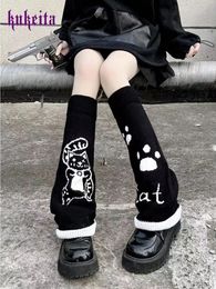 Harajuku Y2k mignon chat imprimé tricoté jambières chaussettes Jk Lolita Punk filles japonais Kawaii Streetwear jambe couverture femmes tricot chaussettes 240315