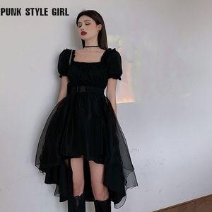 Harajuku Y2k Cyber Alt Jurk E Meisje Ruche Hepburn Kawaii Ropa Fairycore Onregelmatige Zwarte Gothic Jurken Emo Mini Lolita vestidos 220507