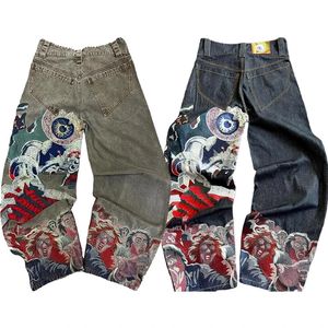 Harajuku Y2K jeans gothiques de haute qualité motif de broderie esthétique hommes femmes jeans baggy mode vintage jeans jambes larges décontractés 240131