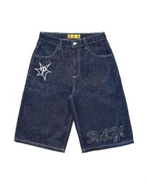 Harajuku Y2K Hip Hop Vintage Loose Jorts Streetwear Summer Punk Rock Letter Borduurwerkmode Denim Shorts Men Men kleding 240516