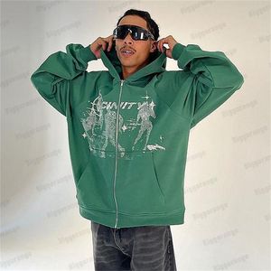 Harajuku Y2K HIPHOP HOODIE MAN Oversize sweatshirt vrouwen anime bedrukte streetwear lange mouw losse groene rits omhoog hoodie man 220816