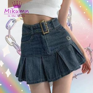 Harajuku y2k kawaii meisje denim rok college stijl vrouwen geplooide jeans casual high taille mini a-line korte saias 231226