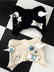 Harajuku Y2k Star Plush Bone Gorro de punto Mujer Gótico Punk Angel Wings Gorro negro Otoño Invierno Cálido Protector de orejas Gorras 240124