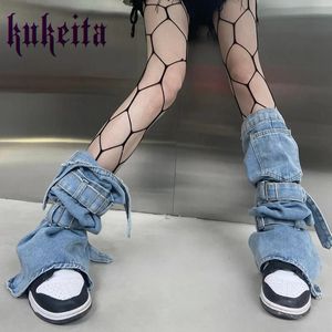 Harajuku Y2k – chaussettes chauffantes en Denim pour femmes, chaussettes japonaises Cool pour filles, Punk Rock, mode genou haute, Streetwear, couvre-jambes, 240315