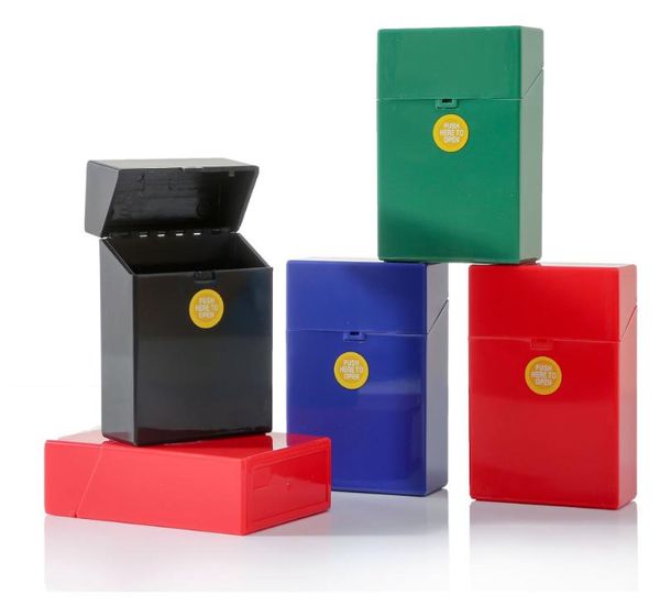 Boîte dure Pack complet Boîte à cigarettes en plastique King Size Square Design Outils pour fumer Accessoires Cadeau Couleurs assorties