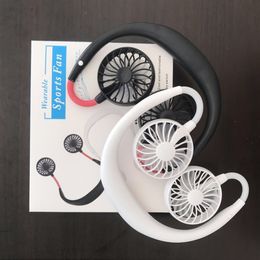 Mini Portable Fan USB Oplaadbare nekbandgadgets Lazy Hangende dubbele koeling 18650 1200mAh Mini Sport Running 360 graden Roterend voor thuiskantoor met plat pakket