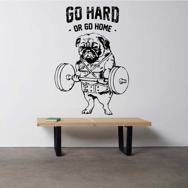 Dur ou aller à la maison vinyle autocollant Gym Sport entraînement Mural français chien Crossfit Fitness Club décalcomanie Art A743
