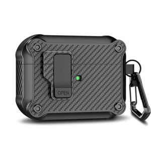 Funda protectora rígida para AirPods Pro 2.ª funda emergente automática de fibra de carbono con bloqueo seguro, funda para caja de carga de auriculares para Airpods 1 2 3