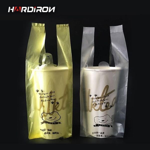 HARDIRON 400 PCS Bolsas de plástico 650 ml Transparente Taza de bolsillo Bolsa de plástico portátil Café Leche Té Bebida Bolsa desechable 201021