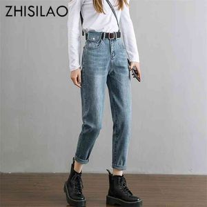 Harem hoge taille jean vintage rechte vriend moeder mujer retro denim broek blauw zwart casual 210629