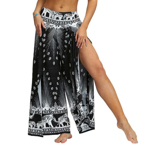 Sarouel Fente Jambe Large Yoga Palazzo Casual Plage Boho Hippie pour Femme