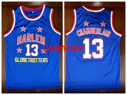 Harlem Globetrotters 13 Wilt Chamberlain College Basketball Jersey Vintage Blue All gestikte maat S-XXL
