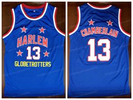 Harlem Globetrotters 13 Wilt Chamberlain College Basketball Jersey Vintage Blue All gestikte maat S-3XL