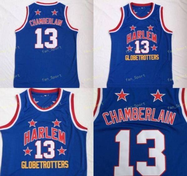 Harlem Globetrotters Wilt 13 Chamberlain Película Camisetas de baloncesto Equipo barato Color Azul Todos los uniformes de Chamberlain cosidos Hig8686809