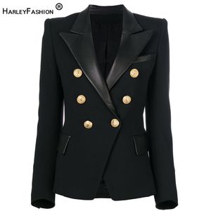 HarleyFashion 2022 Printemps Automne Qualité Design européen PU Collier en cuir Slim Noir Blazer OL Formelle Classique Fitness Blazers 211019