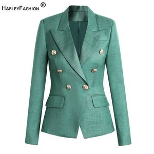 HARLEYFASHION Européen de haute qualité Luxueux Designer Slim Formel Wear Costume Dames Veste Double Boutonnage À Manches Longues Blazer X0721