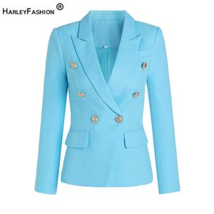 HarleyFashion New Fresh Candy Couleur Bleu Clair Blazer Qualité Style Européen Américain Mince Unique Blazers High Street Vestes X0721