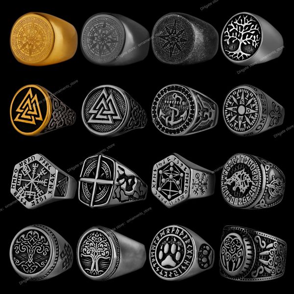 Bague en acier inoxydable Viking nordique ancre boussole arbre de vie Viking Rune loup hommes et femmes bague bijoux usine vente en gros bijoux de modeRings