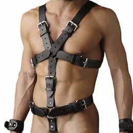 Harn Mens Strap Costume Sexy Épaule Corps Bdage En Cuir Lingerie Sexy Sangle De Poitrine Ceinture Mâle Fétiche Creux Gay Vêtements K8NJ #