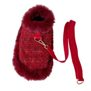 Harnais et laisse pour chien et chat, pour la marche d'hiver, vêtements pour chiens rouges, accessoires mignons pour Chihuahua, manteau en fourrure pour petit chiot