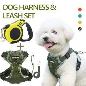 Harnassen Hond Harnas Vest Puppy Borstband Reflecterend Harnas Met Automatische Hondenriem 4-punts Verstelbaar Geen Trek Vest Touw Dierbenodigdheden